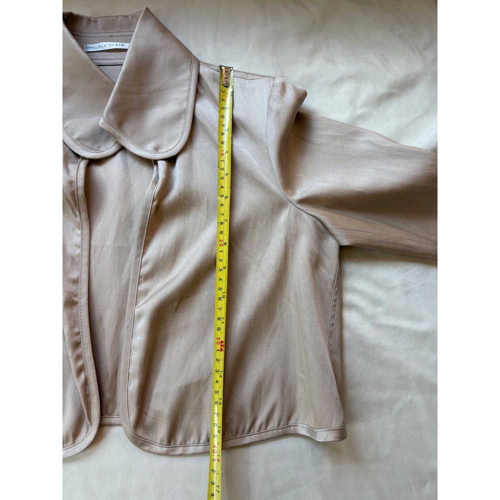 Elaine Kim Champagne Taupe Satin Cropped Open Front Jacket Peter Pan Collar Sz S - Picture 5 of 7